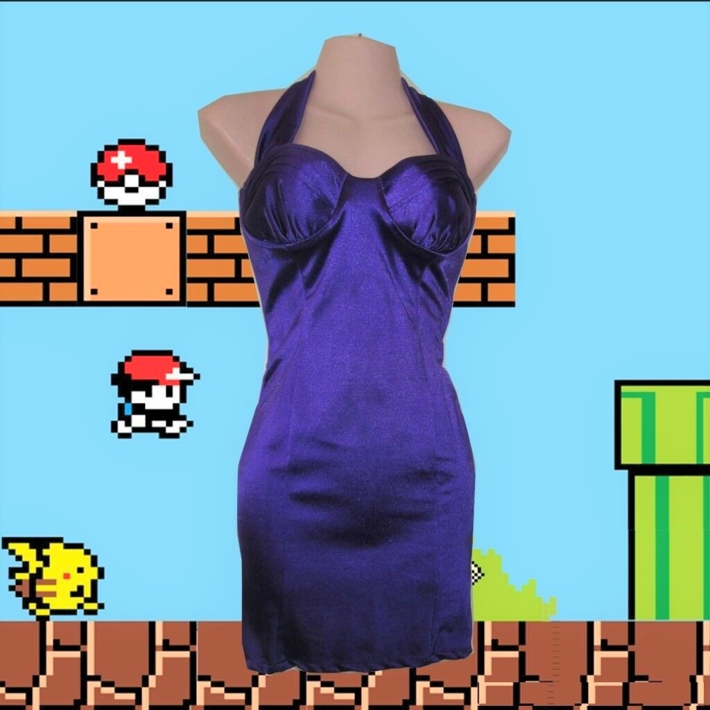 1990s Vintage Sexy Purple Satin Dress Size Xxs 2